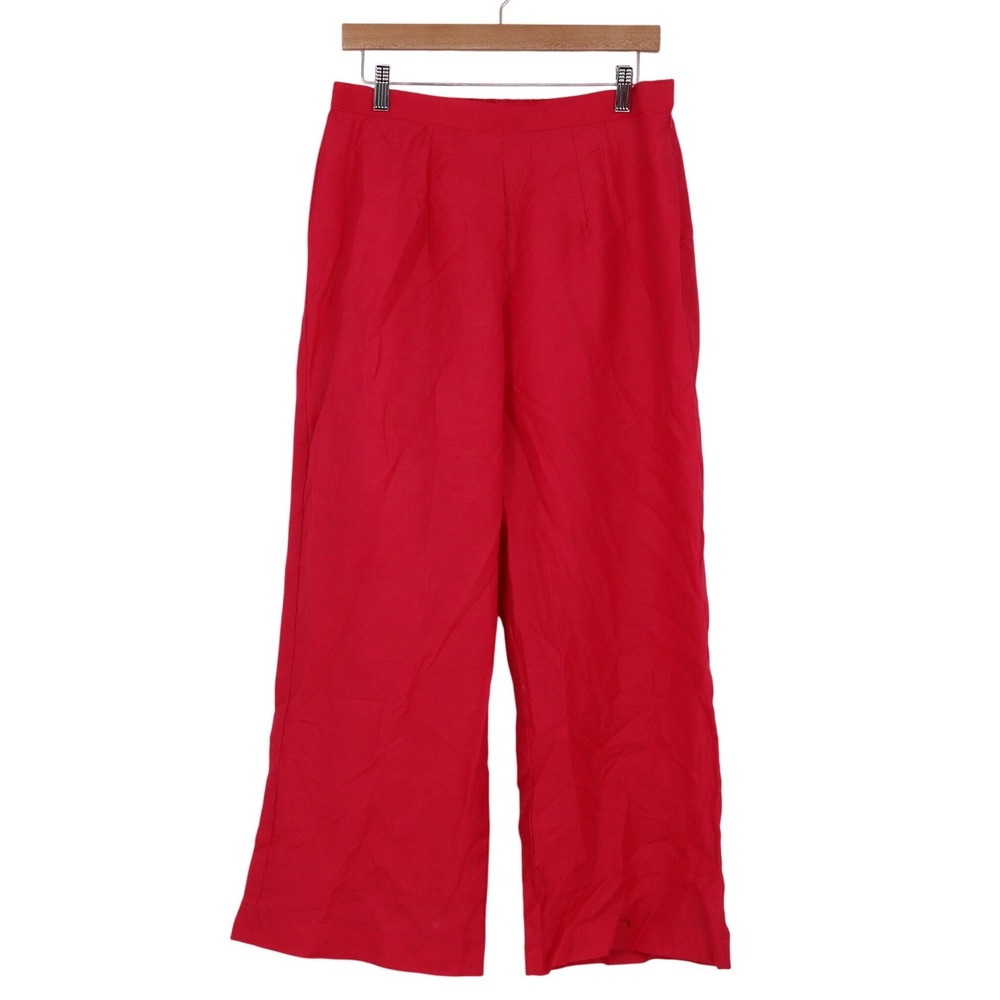 Unbranded Red Wide Leg Trousers High Waist Elastic Back Flowy Pants
